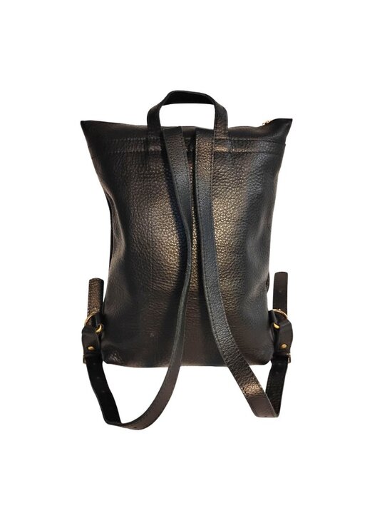PORTLAND LEATHER Womens Large Black Leather Zip Top Backpack main image 5